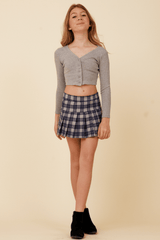 Vintage Havana | Classic Grey Ribbed Snap Button Cardigan