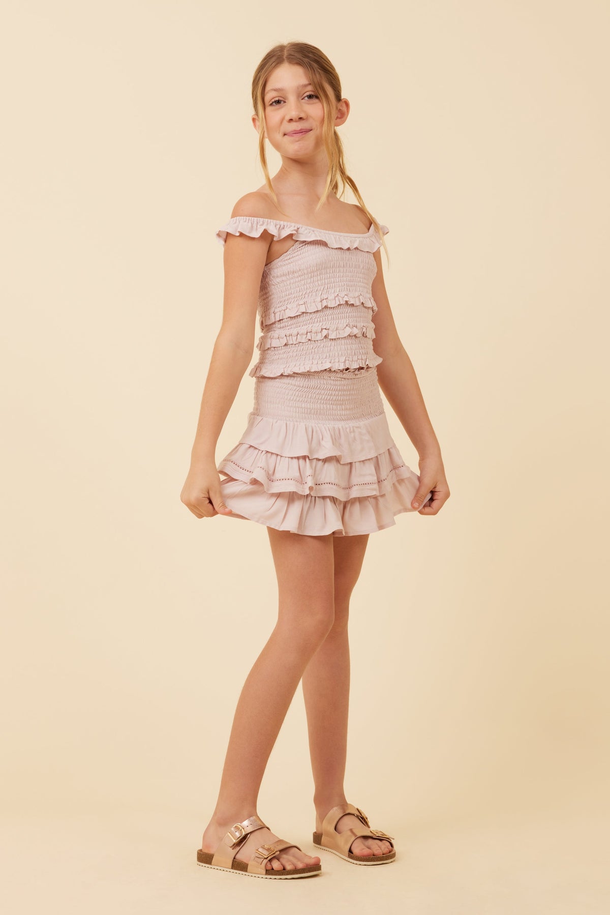 Vintage Havana | Pale Pink Ruffle Detail Smocked Top