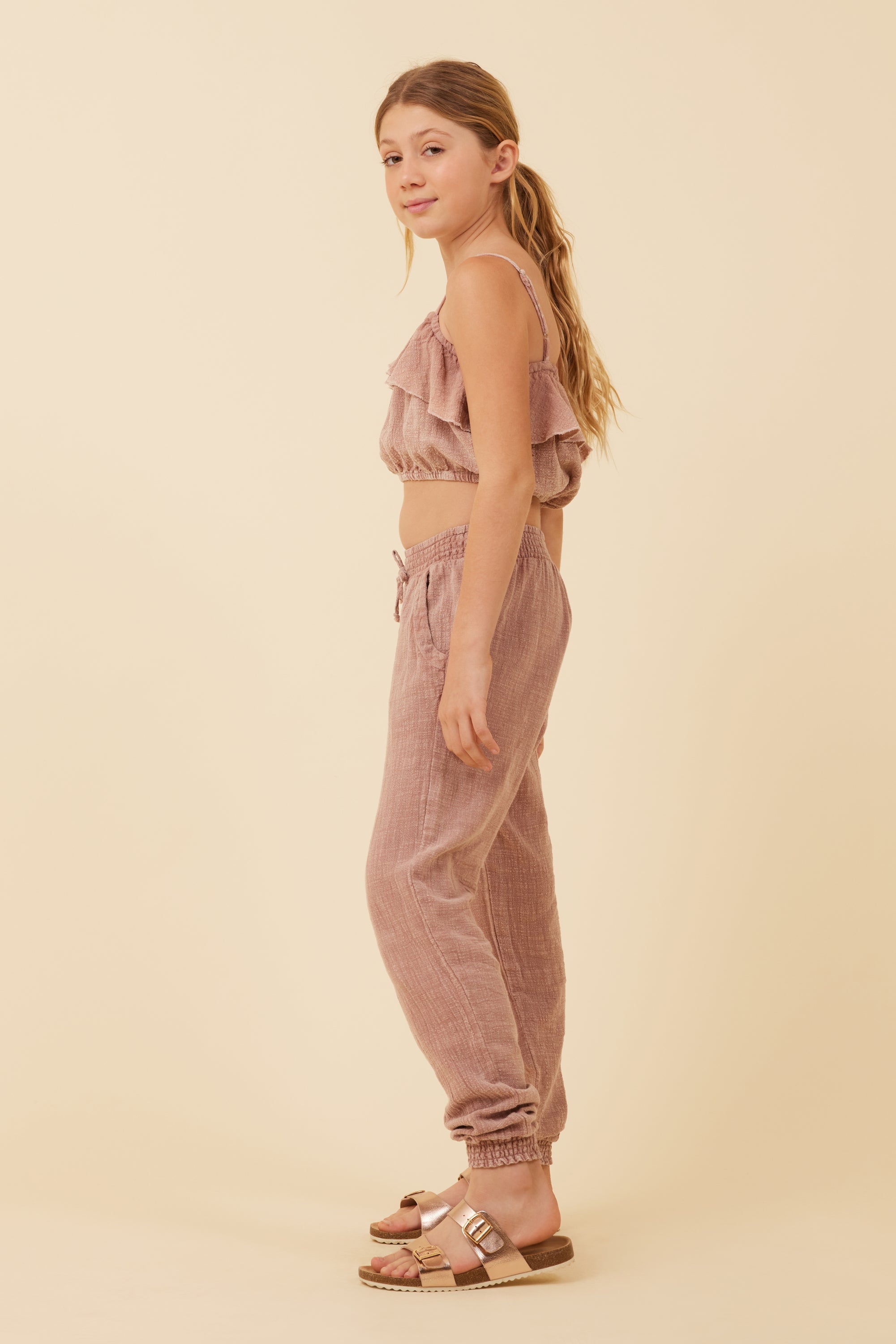 Vintage Havana | Washed Mauve Texture Ruffle Tube Top
