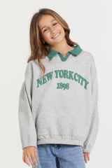 Vintage Havana | Kids Hunter Green and Grey NYC Oversized Polo