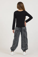 Vintage Havana | Kids Black Boatneck Ribbed Tee