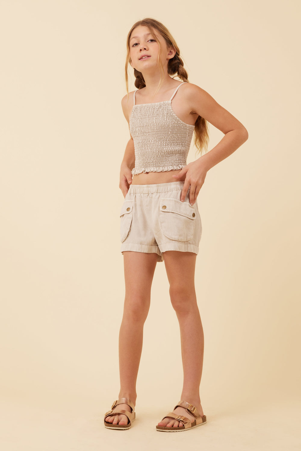 Vintage Havana | Soft Tan Streaky Tencel Rushed Tank Top