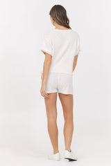 Vintage Havana | White Summer Sand Short Sleeve Sweater w/ Whipstitch
