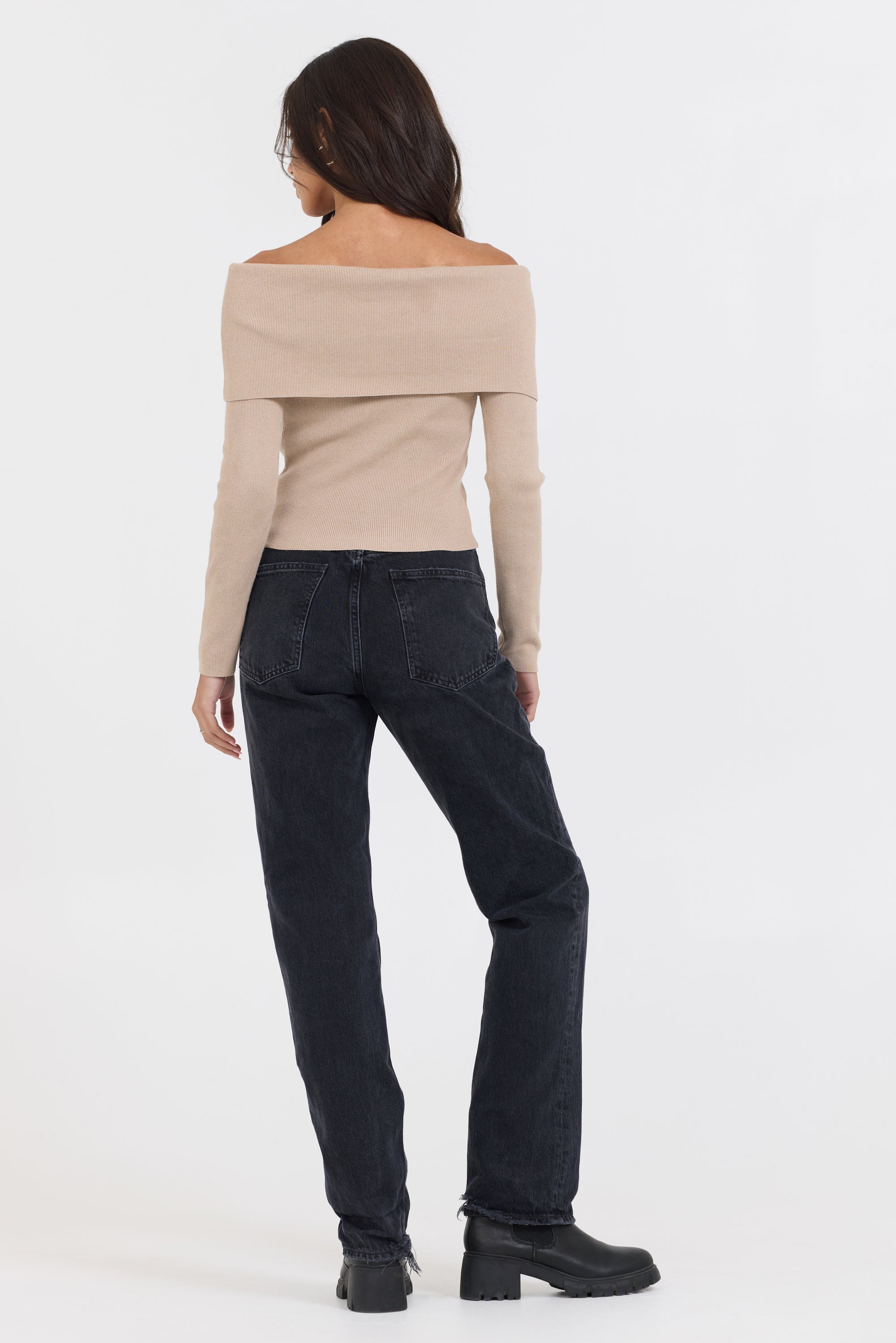 Vintage Havana | Heather Oatmeal Off Shoulder Sweater
