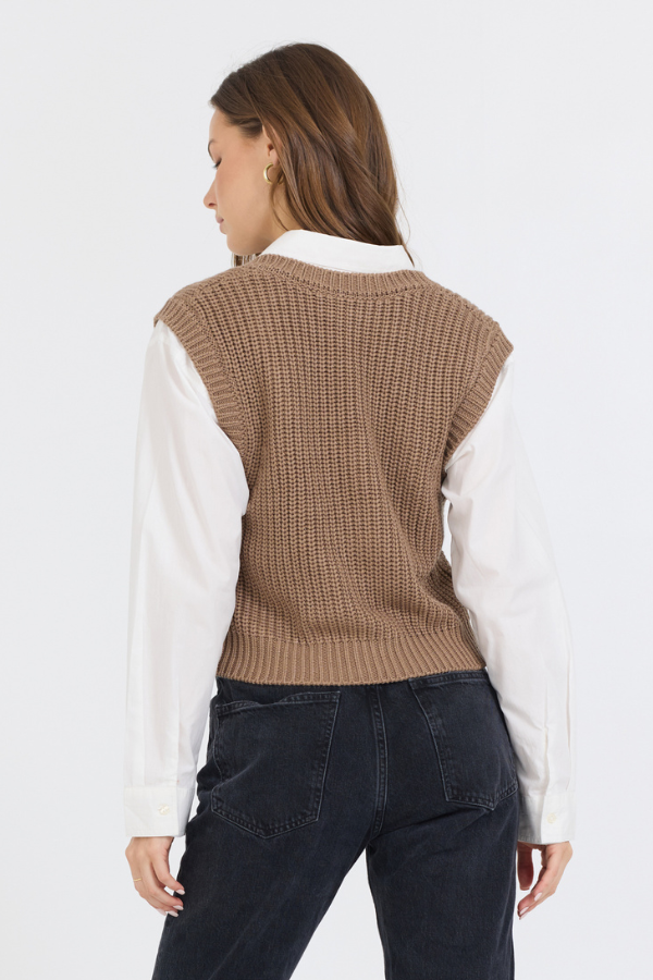 Vintage Havana | Toffee W/ White Twofer Cropped Sweater Vest