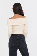 Vintage Havana | Ivory Distressed Off Shoulder Sweater