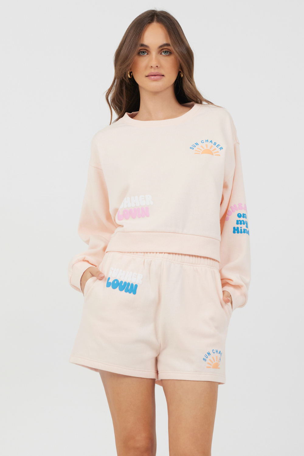 Vintage Havana | Peach Parfait W/ Multi Puff Print Surf Wash Crewneck