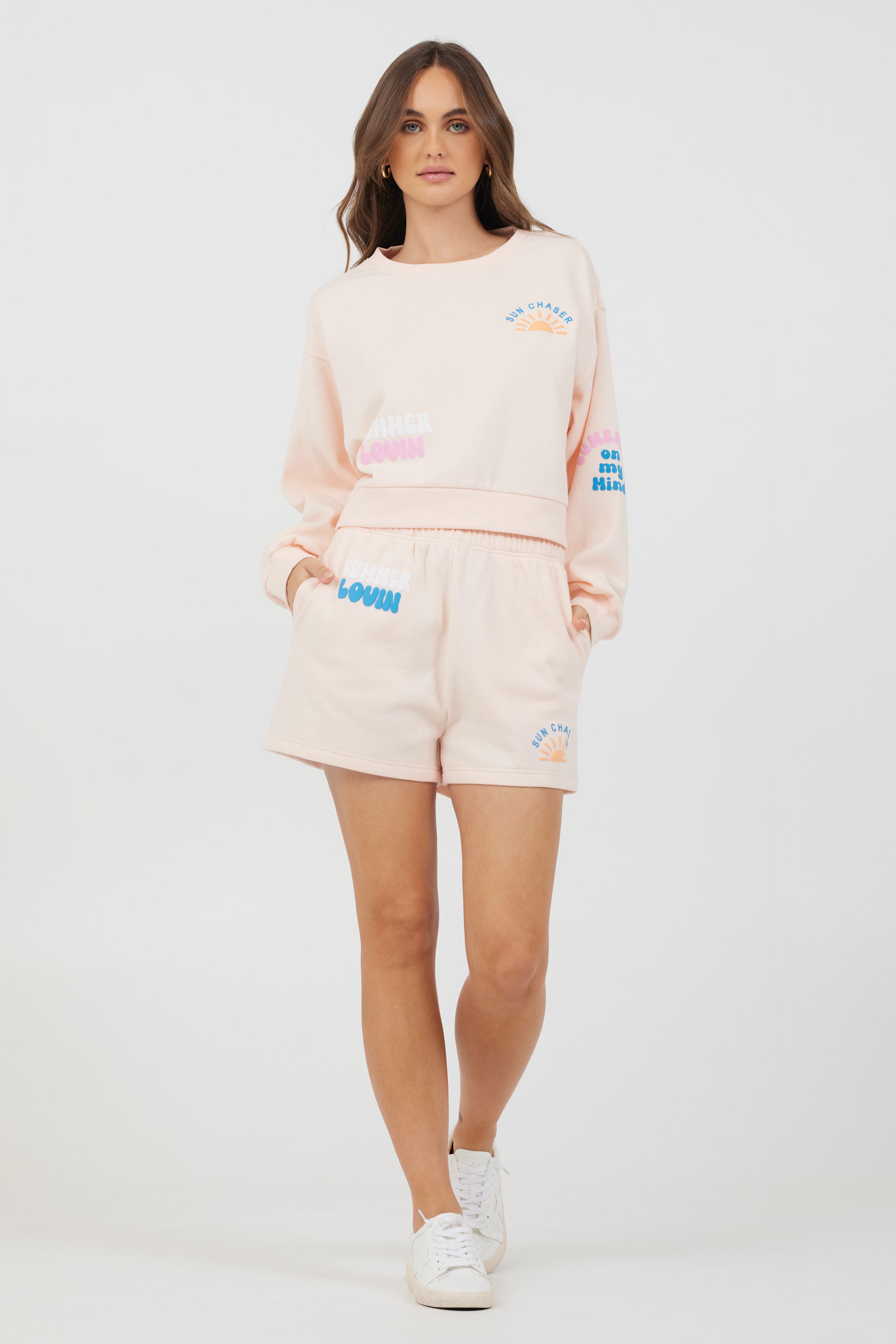 Vintage Havana | Peach Parfait W/ Multi Puff Print Surf Wash Crewneck