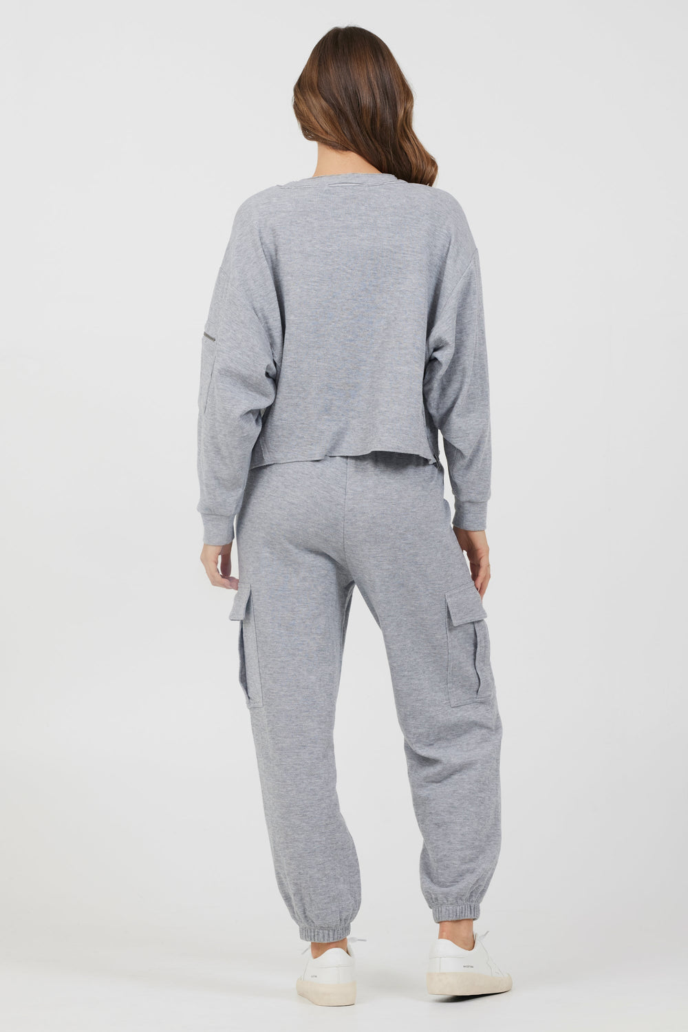 Vintage Havana | Heather Grey Bounded Textured Jersey Utility Crewneck