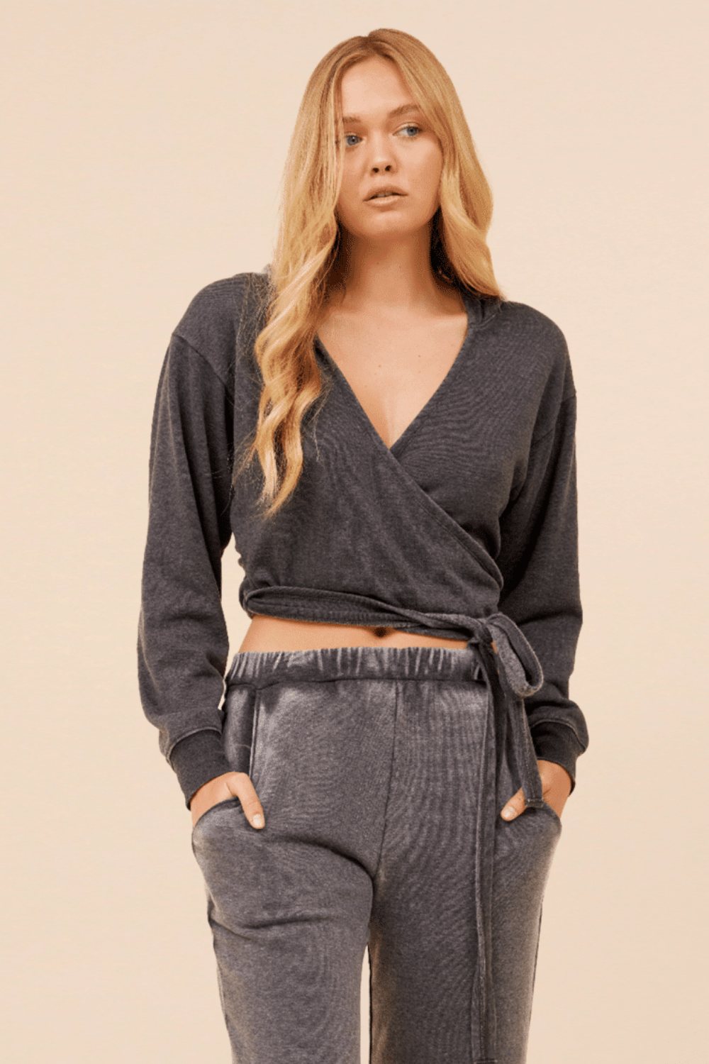 Vintage Havana | Heather Charcoal Lightweight Fleece Surplice Hoodie