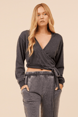 Vintage Havana | Heather Charcoal Lightweight Fleece Surplice Hoodie