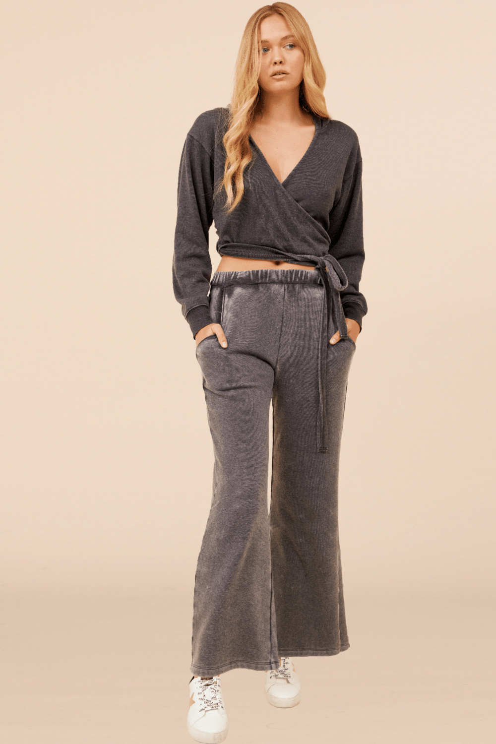 Vintage Havana | Heather Charcoal Lightweight Fleece Surplice Hoodie
