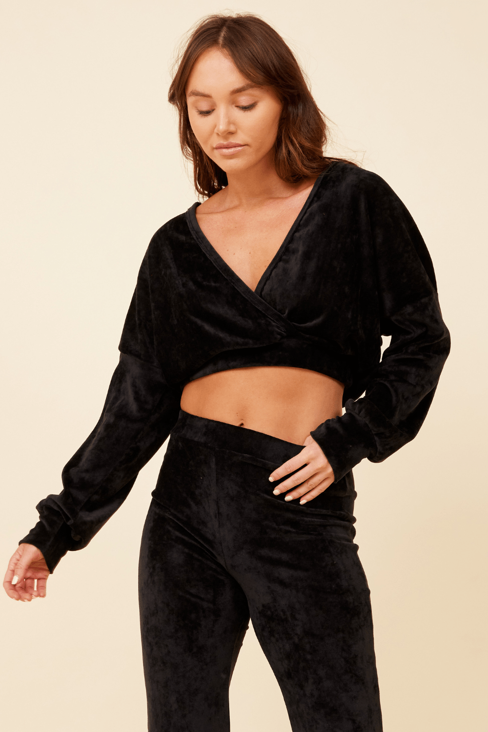Vintage Havana | Black Velour Surplice Hoodie