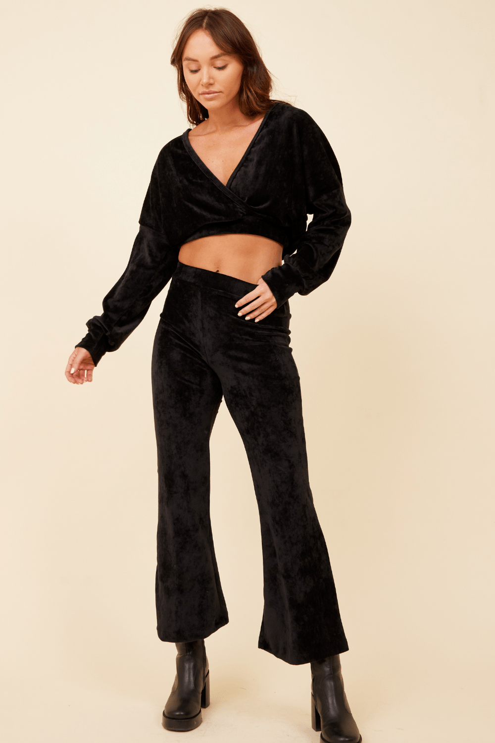 Vintage Havana | Black Velour Surplice Hoodie