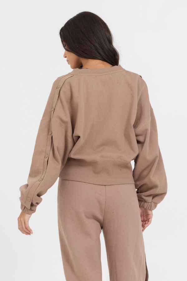 Vintage Havana | Caramel Latte Brushed Fleece Zip Up W/ Snap Sleeves