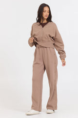 Vintage Havana | Caramel Latte Brushed Fleece Zip Up W/ Snap Sleeves