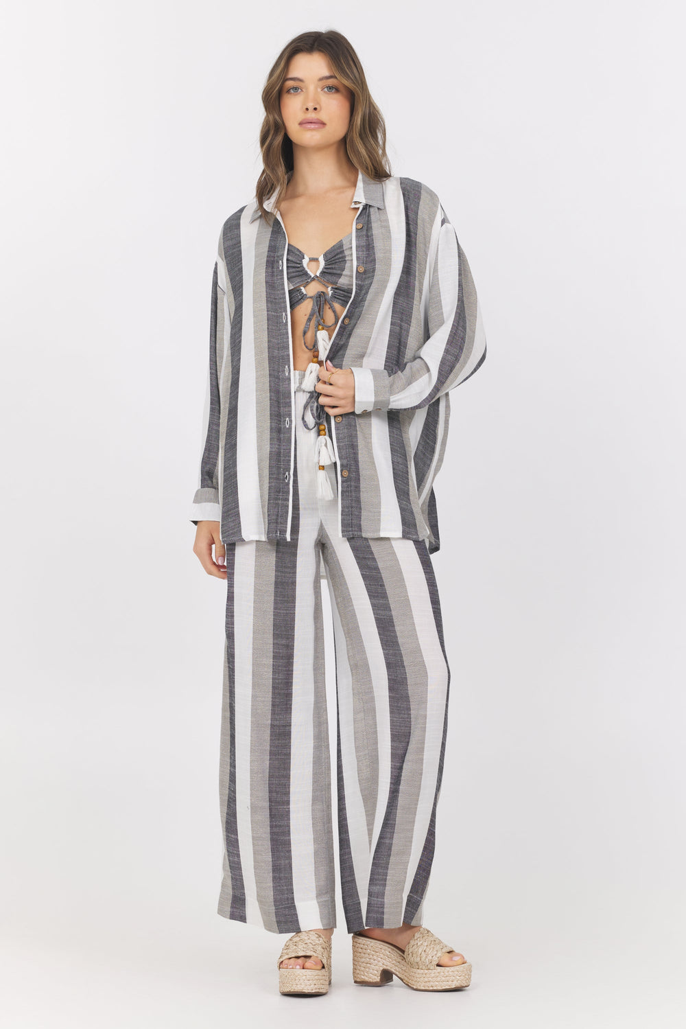 Vintage Havana | Lightweight Metallic Stripe Button Down
