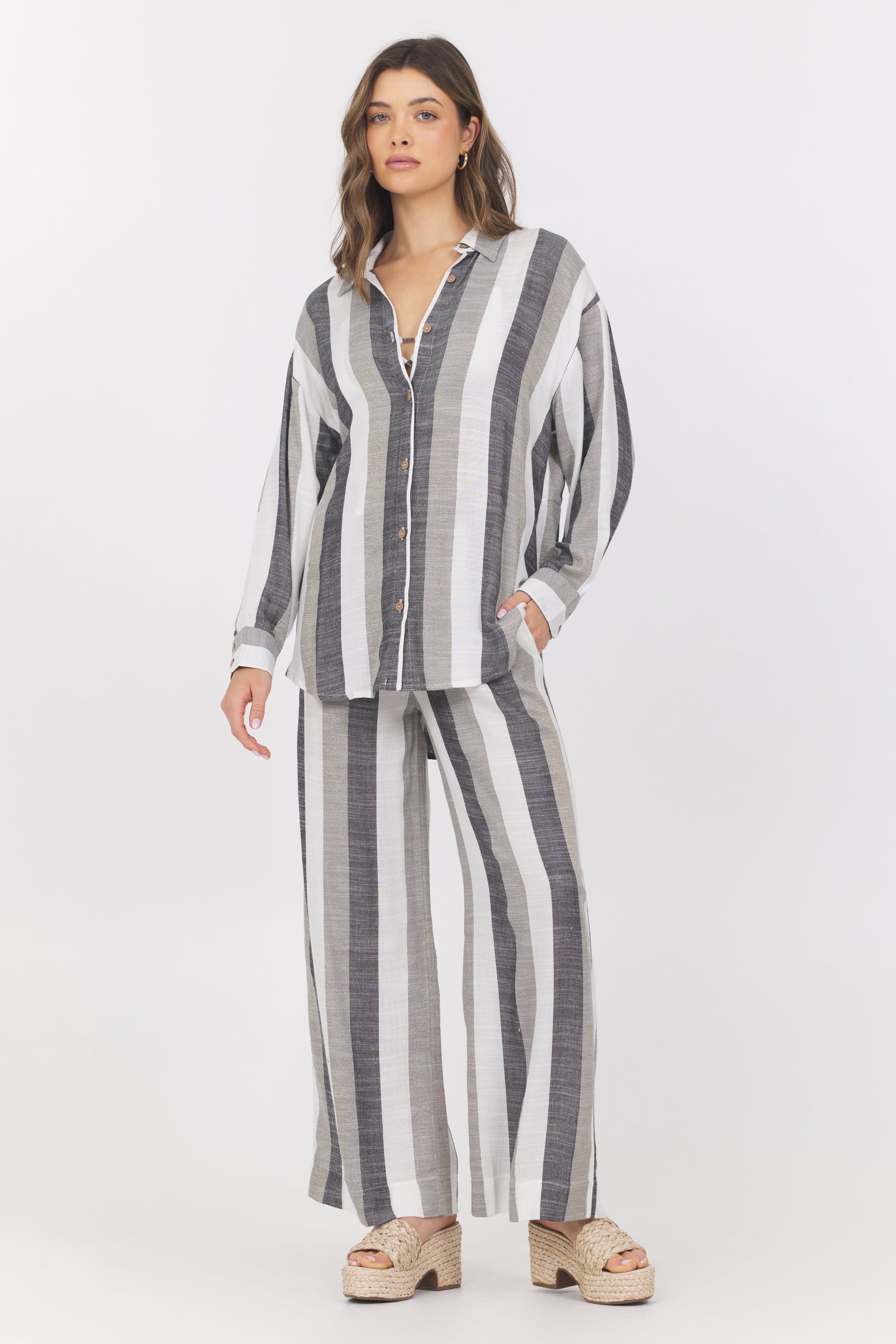 Vintage Havana | Lightweight Metallic Stripe Button Down
