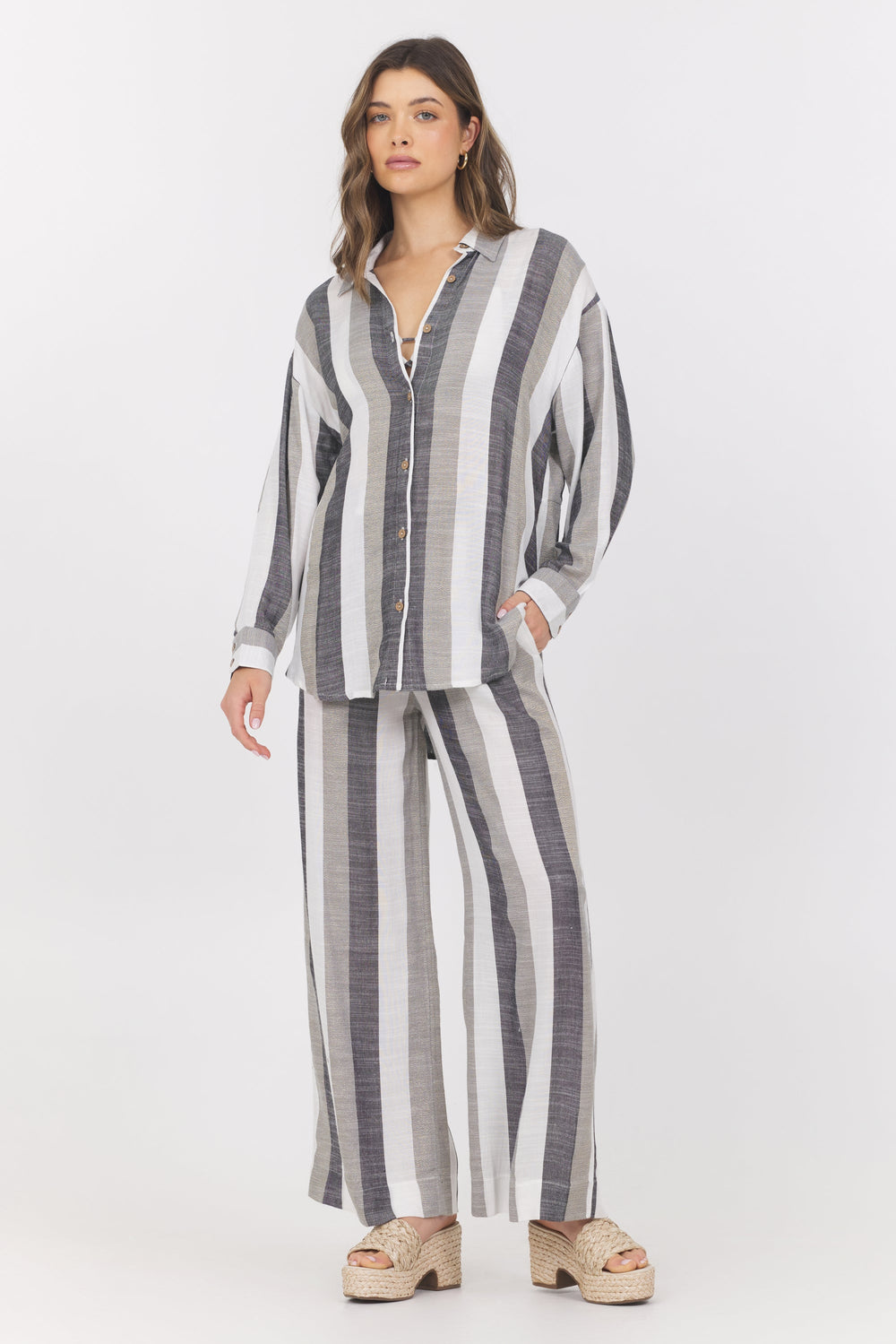 Vintage Havana | Lightweight Metallic Stripe Button Down