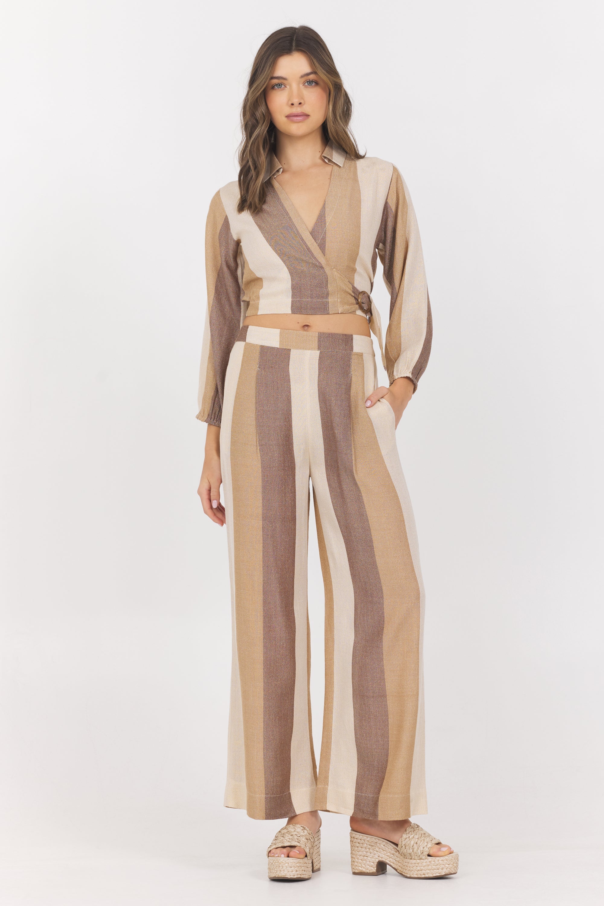 Vintage Havana | Woven Metallic Stripe Surplus Top