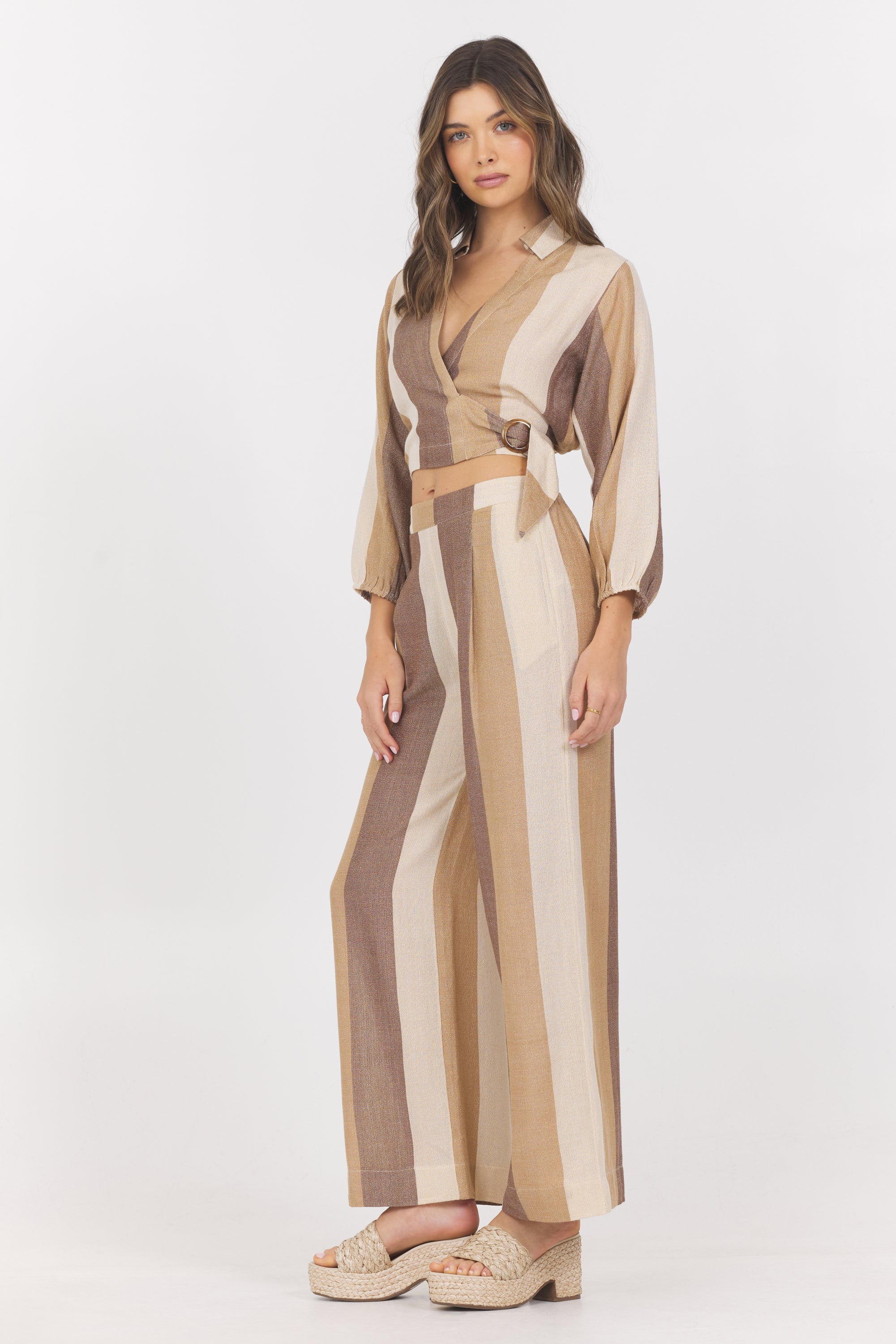 Vintage Havana | Woven Metallic Stripe Surplus Top