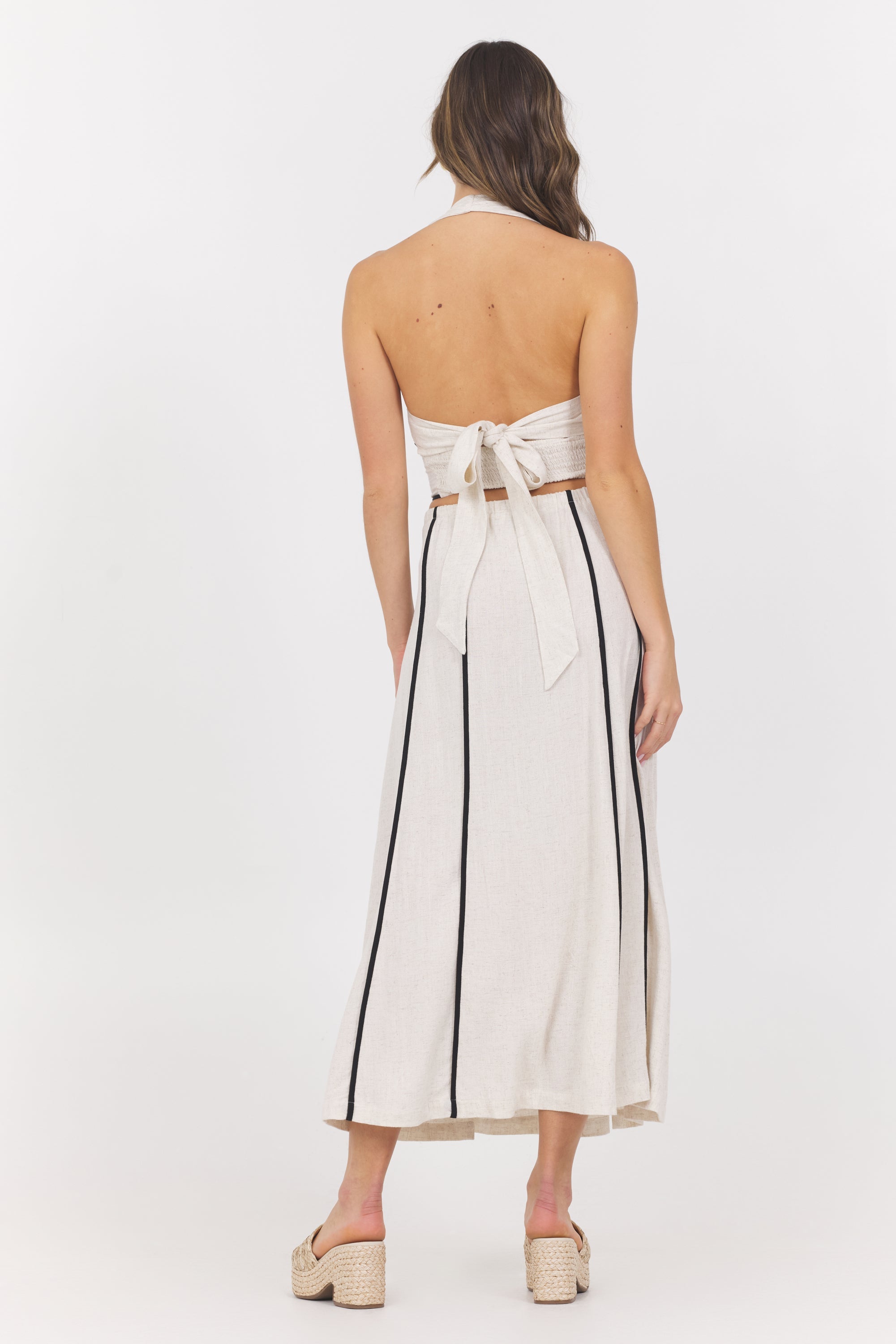 Vintage Havana | Linen Blend Halter Top w/ Piping