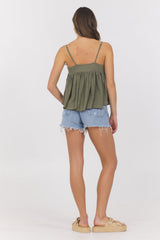 Vintage Havana | Dusty Olive Slub Jersey Knit Tank w/ Lace Trim