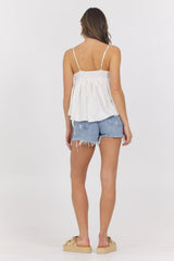 Vintage Havana | White Slub Jersey Knit Tank w/ Lace Trim