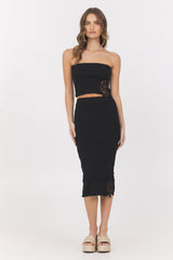 Vintage Havana | Black Crochet Floral Rib Tube Top