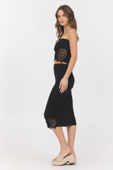 Vintage Havana | Black Crochet Floral Rib Tube Top