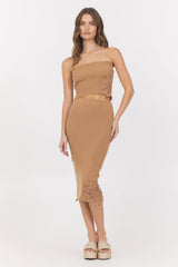 Vintage Havana | Caramel Crochet Floral Rib Tube Top