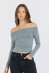Vintage Havana | Hunter Green Fitted Off The Shoulder Top