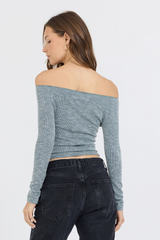 Vintage Havana | Hunter Green Fitted Off The Shoulder Top