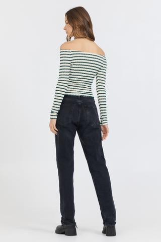 Vintage Havana | Ivory Green Fitted Off The Shoulder Top