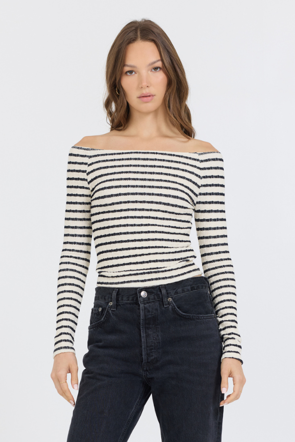 Vintage Havana | Ivory Black Fitted Off The Shoulder Top