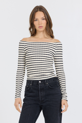 Vintage Havana | Ivory Black Fitted Off The Shoulder Top