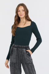 Vintage Havana | Black Rib Knit Long Sleeve Top