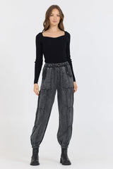 Vintage Havana | Black Rib Knit Long Sleeve Top