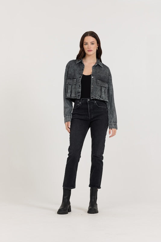 Vintage Havana | Washed Black Cropped Pocket Detail Shirt