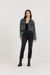 Vintage Havana | Washed Black Cropped Pocket Detail Shirt
