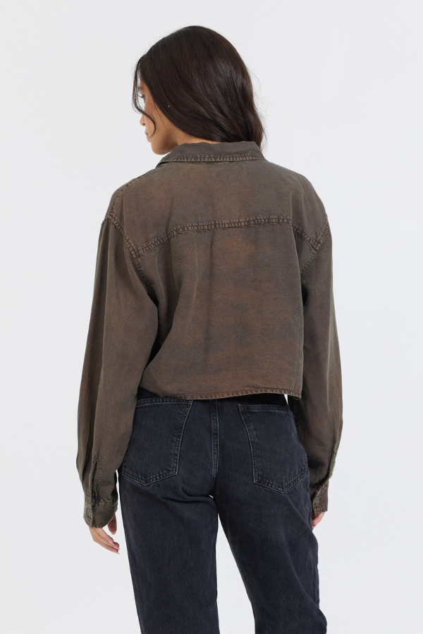 Vintage Havana | Brown Cropped Pocket Detail Shirt