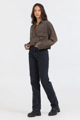 Vintage Havana | Brown Cropped Pocket Detail Shirt
