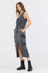Vintage Havana | Washed Black Twill Button Front Vest Top