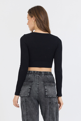 Vintage Havana | Black Seamless Long Sleeve V Neck