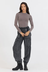 Vintage Havana | Washed Taupe Seamless Mock Neck Top