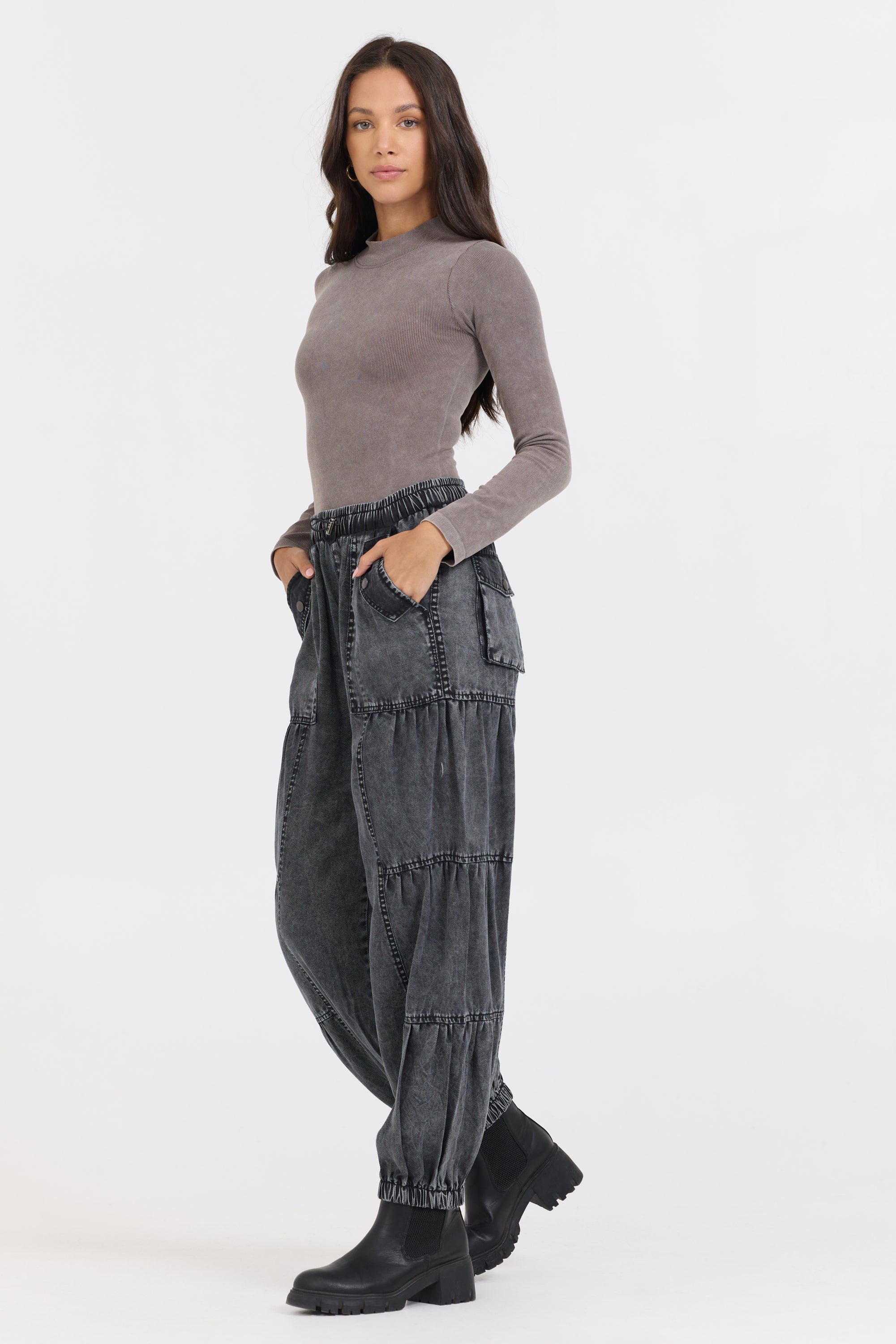 Vintage Havana | Washed Taupe Seamless Mock Neck Top