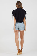 Vintage Havana | Black Rayon Crinkle Surplice Top