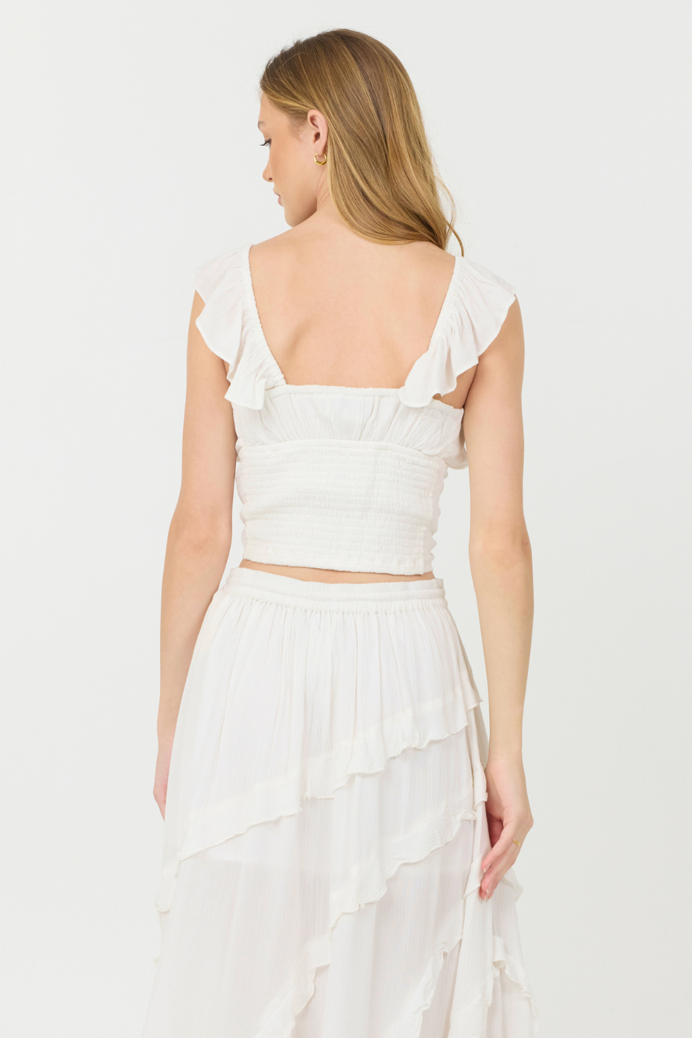 Vintage Havana | Clean White Rayon Crinkle Flutter Sleeve Top