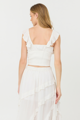 Vintage Havana | Clean White Rayon Crinkle Flutter Sleeve Top