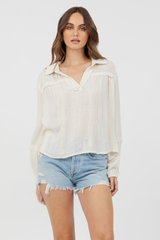 Vintage Havana | Ivory Multi Texture Polo Blouse